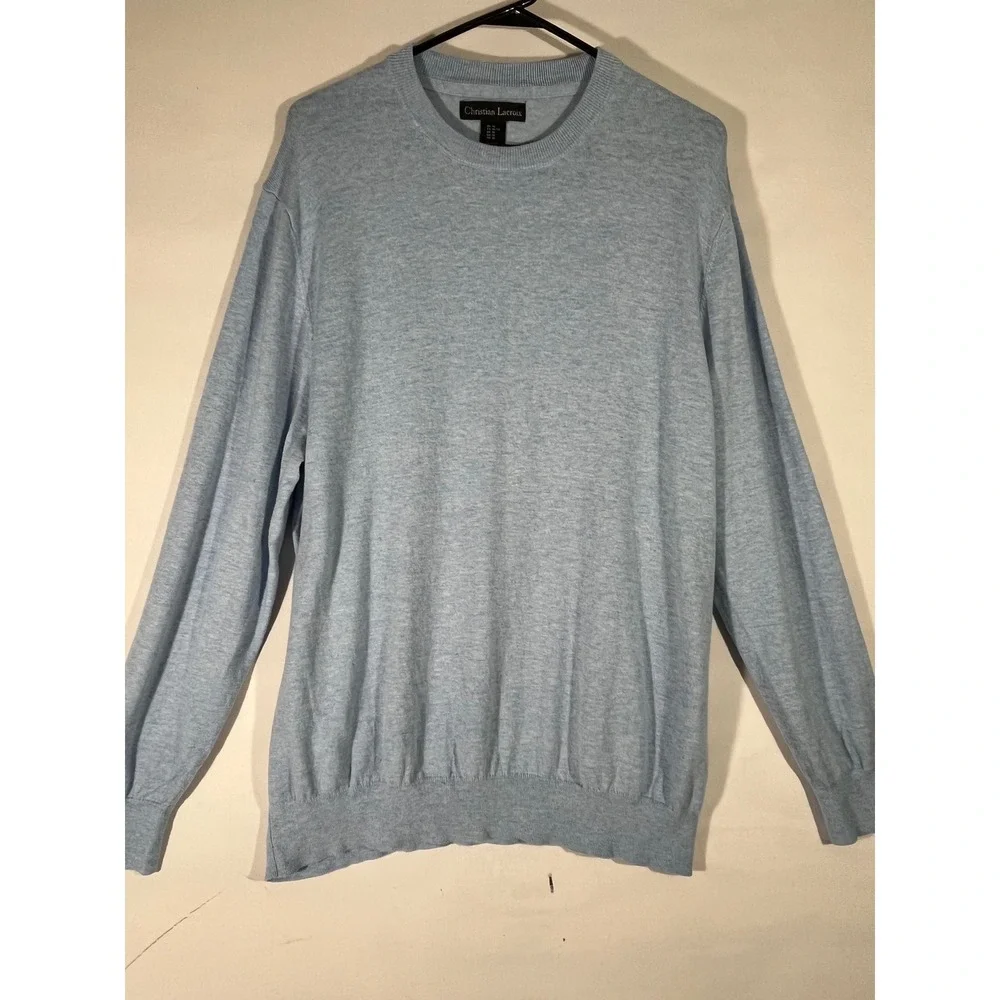 Christian Lacroix Pima Cotton Silk Cashmere Crew Neck Sweater Men XL Ice Blue‎